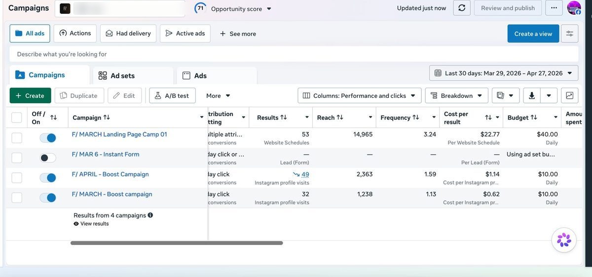 Zaidi — 53 website schedules at $22.77 from one landing-page campaign